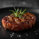 Rindersteak mit Rosmarin auf dunkler Platte